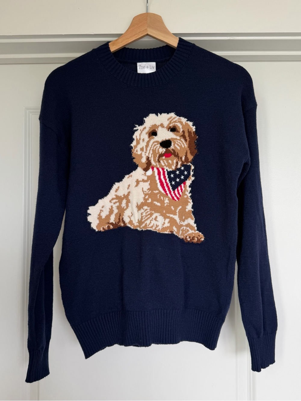 Americana Dog Sweater Blue Goldendoodle Graphic Pullover XXS NWT - Picture 2 of 4